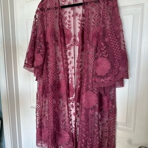 Elegant Lace Kimono Robe - Burgundy